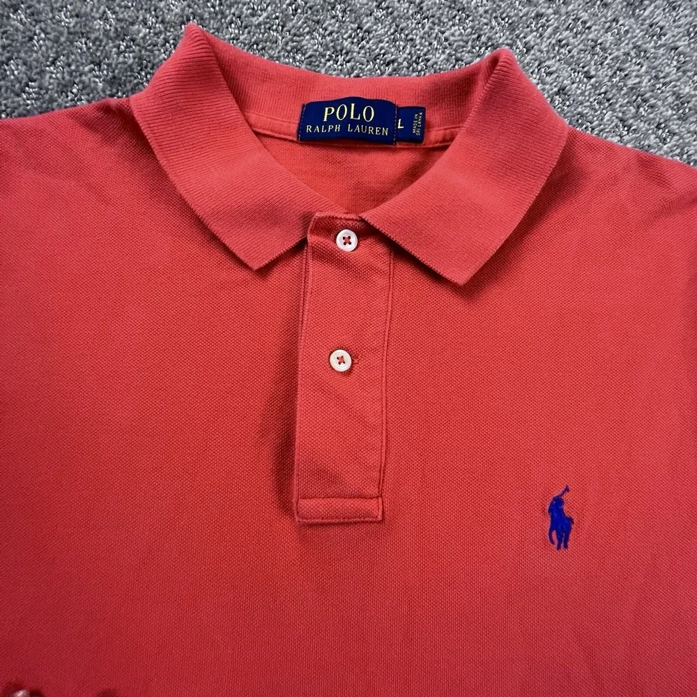 Polo Ralph Lauren Shirt Size Large‎ Orange Short Sleeve Collared Cotton Pullover